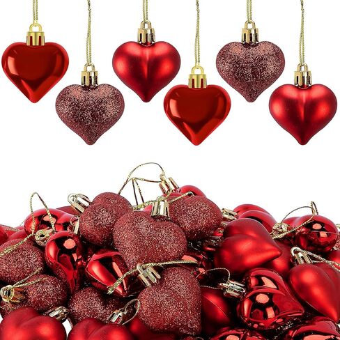 48PCS Valentine Letter Printed Hanging Hearts Baubles,1.7“x1.5 Romantic Love Heart Shaped Ornaments, Red Heart Plastic Hanging Baubles for Valentines Day,Wedding Tree Party Decoration in Kuwait