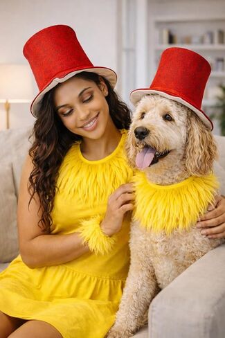 4 Pcs Storybook Character Costume for Adult Halloween Accessories Red Top Hat, Yellow Faux Fur Collar, Wristband in Saudi Arabia