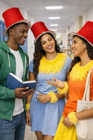 4 Pcs Storybook Character Costume for Adult Halloween Accessories Red Top Hat, Yellow Faux Fur Collar, Wristband in Saudi Arabia