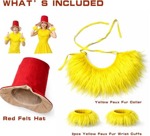4 Pcs Storybook Character Costume for Adult Halloween Accessories Red Top Hat, Yellow Faux Fur Collar, Wristband in Saudi Arabia