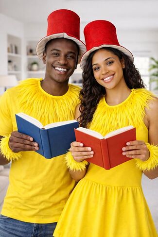 4 Pcs Storybook Character Costume for Adult Halloween Accessories Red Top Hat, Yellow Faux Fur Collar, Wristband in Saudi Arabia