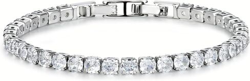 أساور تنس للنساء، أساور زركونيا مكعبة مطلية بالفضة/الذهب 4 مم قابلة للتعديل، مجوهرات عصرية غير مشوهة مقاس 6.6 بوصة+1.5 بوصة موسع in Kuwait