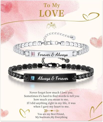 Hisatan Personalized Couple Bracelet Set - Promise Gifts for Him and Her Relationship Personalized Gift for Men Women, Free Engraving Custom Couples Bracelets Valentine Day in Saudi Arabia