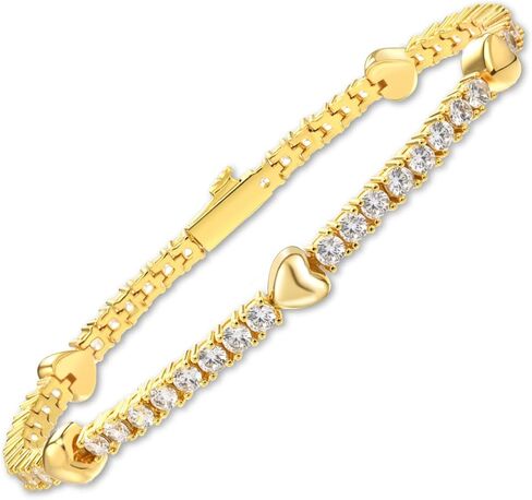 أساور تنس ذهبية على شكل قلب من BREN Heart CZ للنساء، أساور زركونيا مكعبة 3 مم مطلية بالذهب عيار 14 قيراط، هدية مجوهرات ساحرة رائعة in Kuwait