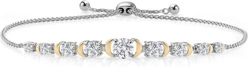 Gem Stone King Round Lab Grown Diamond 1.70 Cttw Graduated Bracelet For Women | 925 Silver and 10K Yellow Gold | DEF Color | VVS-VS Clarity | Adjustable Bolo Bracelet | Easy-On Easy-Off in Saudi Arabia