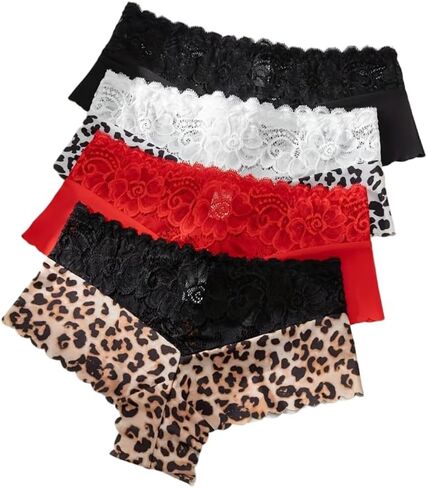 4-piece set of women's sexy lace printed seamless underwear - breathable and comfortable, lace edging in Saudi Arabia