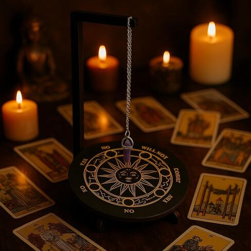 Wood Pendulum Display Holder Stand – Wood Wooden Pendulum Board with Crystal Holder Rotating Jewelry Pendulum Stand, Exquisite Moon Phase Design for Living Room, Yoga, Meditation Room Decor in Saudi Arabia
