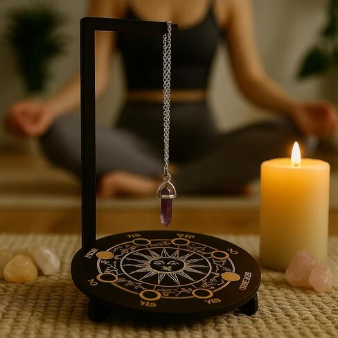 Wood Pendulum Display Holder Stand – Wood Wooden Pendulum Board with Crystal Holder Rotating Jewelry Pendulum Stand, Exquisite Moon Phase Design for Living Room, Yoga, Meditation Room Decor in Saudi Arabia