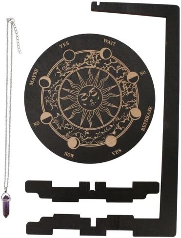 Wood Pendulum Display Holder Stand – Wood Wooden Pendulum Board with Crystal Holder Rotating Jewelry Pendulum Stand, Exquisite Moon Phase Design for Living Room, Yoga, Meditation Room Decor in Saudi Arabia