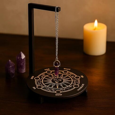 Wood Pendulum Display Holder Stand – Wood Wooden Pendulum Board with Crystal Holder Rotating Jewelry Pendulum Stand, Exquisite Moon Phase Design for Living Room, Yoga, Meditation Room Decor in Saudi Arabia