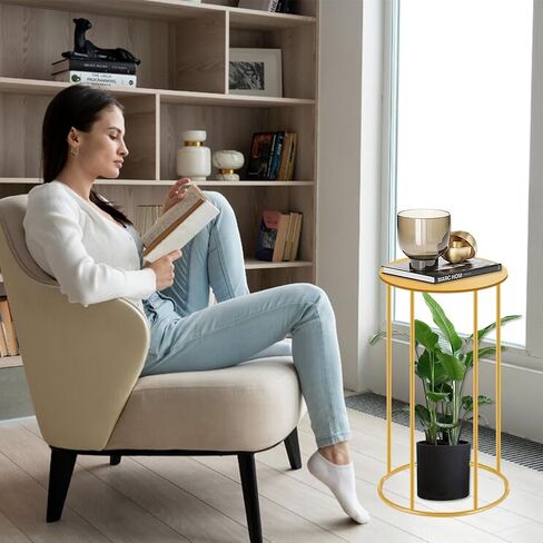 طاولة بقاعدة ذهبية مقاس 21.6 × 9.8 بوصة من GRETJOB - طاولة جانبية مميزة لغرفة المعيشة، وديكور الزفاف والحفلات، وحامل النباتات، وحامل عرض الكيك والحلوى لقطعة مركزية للحدث in Kuwait