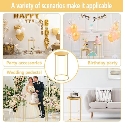 طاولة بقاعدة ذهبية مقاس 21.6 × 9.8 بوصة من GRETJOB - طاولة جانبية مميزة لغرفة المعيشة، وديكور الزفاف والحفلات، وحامل النباتات، وحامل عرض الكيك والحلوى لقطعة مركزية للحدث in Kuwait