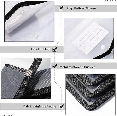 مجلد ملفات بلاستيكي قابل للتوسيع - مجلد ملفات شفاف مقاوم للماء وقابل للتوسيع للمستندات مع إغلاق سريع، حامل منظم للمكتب المدرسي والأعمال التجارية بحجم Letter/A4 in Kuwait