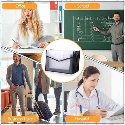 مجلد ملفات بلاستيكي قابل للتوسيع - مجلد ملفات شفاف مقاوم للماء وقابل للتوسيع للمستندات مع إغلاق سريع، حامل منظم للمكتب المدرسي والأعمال التجارية بحجم Letter/A4 in Kuwait