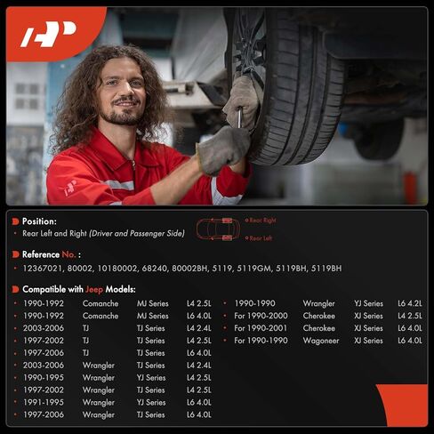 مجموعة اسطوانات الفرامل الخلفية A-Premium 10.78 بوصة (273.9 ملم) متوافقة مع موديلات جيب مختارة - Wrangler 1990-1995/1997-2006، Cherokee 1990-2000، Comanche 1990-1992، TJ 1997-2006، Wagoneer 1990، قطعتان in Kuwait