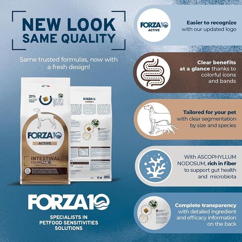 forza10 النظام الغذائي لدعم القولون النشط، المرحلة الأولى من طعام الكلاب المتحلل، طعام الكلاب الجاف يساعد الكلاب في علاج الإسهال والتهاب القولون والإمساك، نكهة بروتين الأنشوجة البرية، حقيبة بوزن 22 رطل in Kuwait
