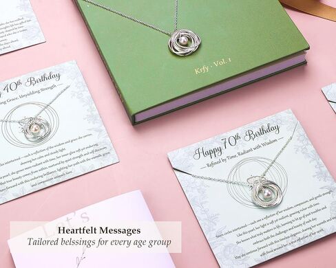 Krfy Birthday Gifts for Women Unique 925 Sterling Silver Necklace with Pearl 1ct Moissanite 30/40/50/60/70/80/90th Birthday Present for Mom Turning 30 40 50 60 70 80 90 Years Old Birthday Card for Her in Saudi Arabia