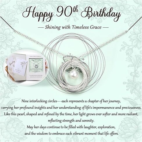 Krfy Birthday Gifts for Women Unique 925 Sterling Silver Necklace with Pearl 1ct Moissanite 30/40/50/60/70/80/90th Birthday Present for Mom Turning 30 40 50 60 70 80 90 Years Old Birthday Card for Her in Saudi Arabia