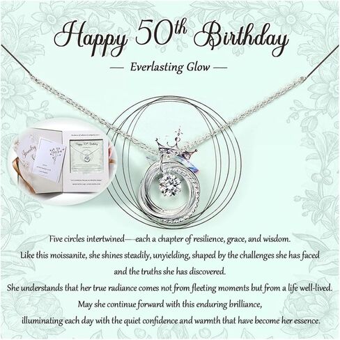 Krfy Birthday Gifts for Women Unique 925 Sterling Silver Necklace with Pearl 1ct Moissanite 30/40/50/60/70/80/90th Birthday Present for Mom Turning 30 40 50 60 70 80 90 Years Old Birthday Card for Her in Saudi Arabia