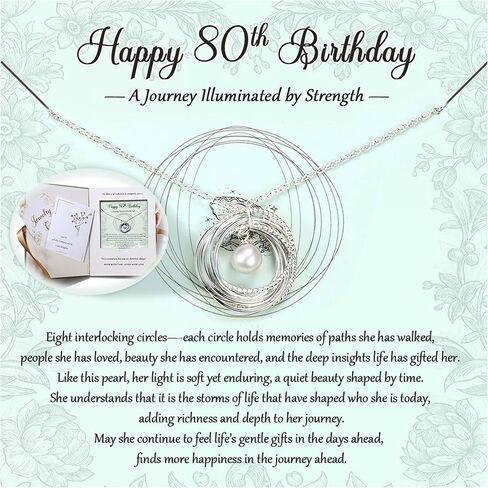 Krfy Birthday Gifts for Women Unique 925 Sterling Silver Necklace with Pearl 1ct Moissanite 30/40/50/60/70/80/90th Birthday Present for Mom Turning 30 40 50 60 70 80 90 Years Old Birthday Card for Her in Saudi Arabia