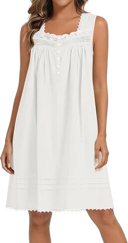 YOZLY 100% Cotton Nightgowns for Women Sleeveless Embroidery Night Gown Sleepwear with Pockets S-XXXL in Saudi Arabia