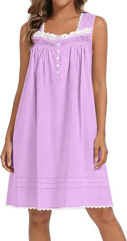 YOZLY 100% Cotton Nightgowns for Women Sleeveless Embroidery Night Gown Sleepwear with Pockets S-XXXL in Saudi Arabia