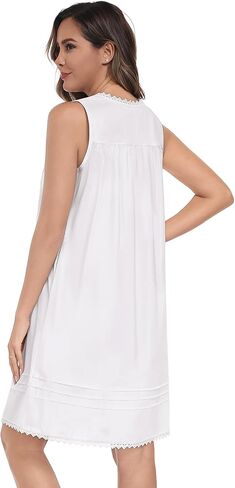 YOZLY 100% Cotton Nightgowns for Women Sleeveless Embroidery Night Gown Sleepwear with Pockets S-XXXL in Saudi Arabia