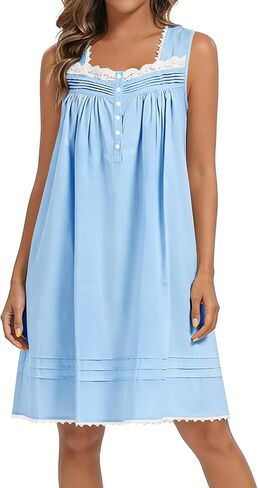 YOZLY 100% Cotton Nightgowns for Women Sleeveless Embroidery Night Gown Sleepwear with Pockets S-XXXL in Saudi Arabia
