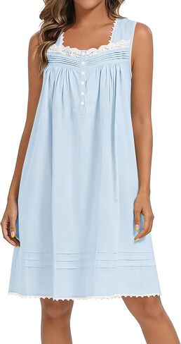 YOZLY 100% Cotton Nightgowns for Women Sleeveless Embroidery Night Gown Sleepwear with Pockets S-XXXL in Saudi Arabia