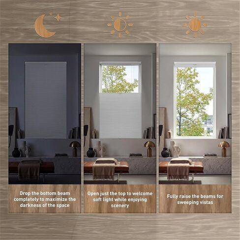No Drill No Tools Top Down Bottom Up Cellular Shades, Custom Blackout Easy Install Cordless Honeycomb Blinds, Noise Reduce & Thermal Insulation Blinds for Home Office Brown in Saudi Arabia