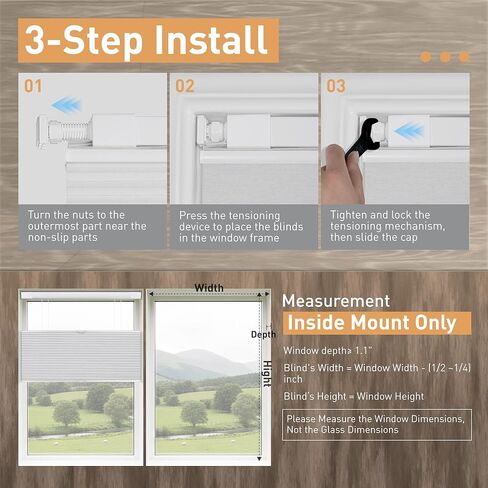No Drill No Tools Top Down Bottom Up Cellular Shades, Custom Blackout Easy Install Cordless Honeycomb Blinds, Noise Reduce & Thermal Insulation Blinds for Home Office Brown in Saudi Arabia