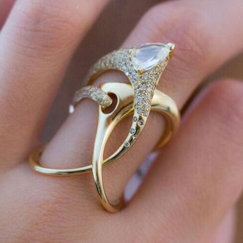 Gold Plated Cubic Zirconia Chic Irregular Hollow Design Statement Ring Personalized Accessory Ideal for Women's Daily Casual Wear Party Holiday Anniversary Love Jewelry Gift in Saudi Arabia