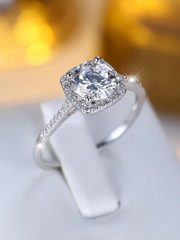 1pc Gorgeous Elegant Four Claws Square Zircon Rings For Women Prom Wedding Anniversary For Women Copper Ring Birthday Gift Fine Jewelry in Saudi Arabia