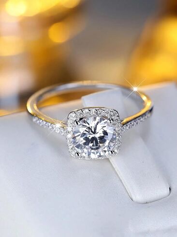 1pc Gorgeous Elegant Four Claws Square Zircon Rings For Women Prom Wedding Anniversary For Women Copper Ring Birthday Gift Fine Jewelry in Saudi Arabia
