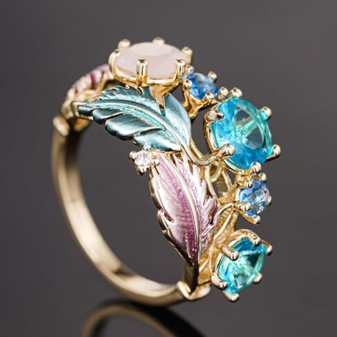 Exquisite Colorful Synthetic Gemstone Rings for Women Party Vacation Fashion Rings Jewelry in Saudi Arabia