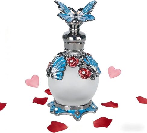 SEVENBEES 40ml Refillable Decorative Glass Perfume Bottle with Enameld Butterfly Figurine - Empty Vintage Glass Bottle for Essential Oils - Girl or Women Gift Souvenir for Dresser Table Decor in Kuwait