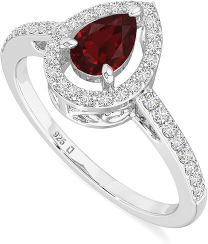 Pear Natural Gemstone Halo Rings for Women in 925 Silver/18K Yellow/Rose Gold Vermeil, Birthstone Jewelry Gifts for Her Birthday, Wedding Anniversary, Christmas, Graduation in Saudi Arabia