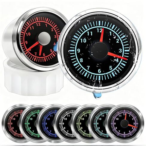 2" 52mm Clock Gauge 7 Color for Marine Boat Yacht Car Waterproof 0-12 Hours Clock Meter Gauge [Black] in Saudi Arabia