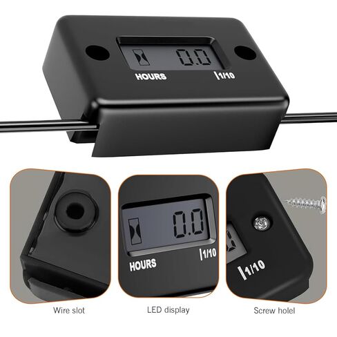 1 Set Hour Meter, Waterproof LCD Digital Display Timer, Inductive Hour Meter with Cable Tie and Screws, Fit for Gas Engine Generator Lawn Mower Motor Dirt Bike Motorcycle (Black) in Saudi Arabia