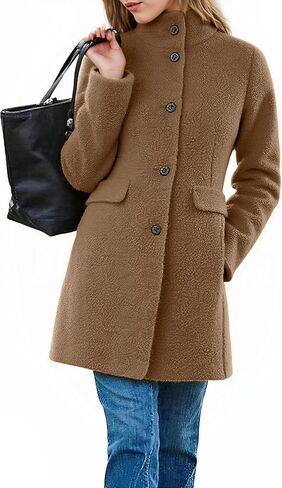 CHARTOU Women Casual Boucle Wool Jacket Single Breast Fuzzy Fleece Winter Trench Pea Coat in Saudi Arabia
