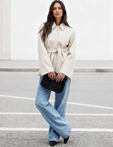 UANEO Coat for Women Wool Blend Short Peacoat Overcoat Button Tie Belt Winter Pea Coat with Pockets (Beige-S) in Saudi Arabia