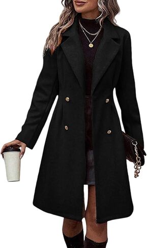 utcoco Women's Double Breasted Long Wool Pea Coat Notched Lapel Woolen Trench Overcoat in Saudi Arabia