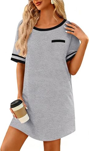 Ekouaer Cotton Nightgowns for Women Soft Sleepwear Comfy Short Sleeve Sleep Shirts Crew Neck Night Shirts with Pocket S-3XL in Saudi Arabia
