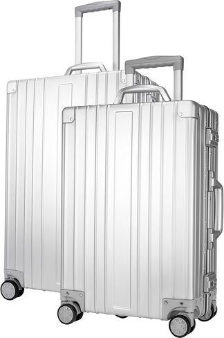 مجموعة حقائب أمتعة SKYLARK-100 من الألومنيوم مقاس 20 و26 بوصة، مجموعة حقائب ذات هيكل صلب فضي مع أقفال TSA وعجلات دوارة وخفيفة الوزن ومقاومة للخدش in Saudi Arabia