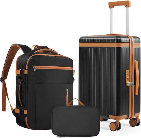 Hardshell Luggage Sets 5 Piece with Backpack, Durable Hardside Suitcases Set with Spinner Wheels and TSA Lock, White-Brown in Saudi Arabia