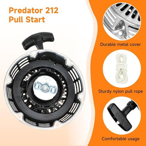 FVRITO 212cc سحب بداية الارتداد مجموعة بداية متوافقة مع بريداتور 212 كولمان CT200U CT200U-EX BT200X B200R دراجة صغيرة KT196 Go Kart 6.5HP 196cc GX160 GX200 Clone Engine أجزاء جزازة العشب فضية in Saudi Arabia