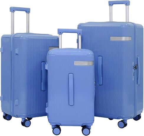 Travel Luggage Sets 3 Piece with Spinner Wheels, PC Hardside Suitcase Set for Family Trips with Cup and Phone Holder, Orange in Saudi Arabia