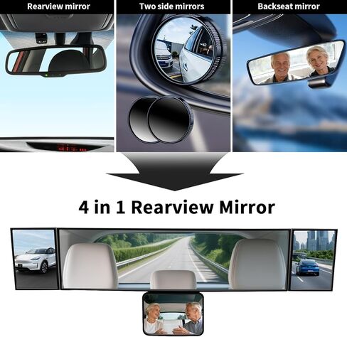 4 in 1 Rear View Mirror with Blind Spot Elimination & Backseat Mirror, 360° Wide Angle Panoramic Rearview Mirrors for Enhanced Driving Safety, Universal Fit for Car/Truck/SUV in Saudi Arabia