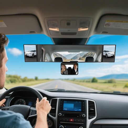 4 in 1 Rear View Mirror with Blind Spot Elimination & Backseat Mirror, 360° Wide Angle Panoramic Rearview Mirrors for Enhanced Driving Safety, Universal Fit for Car/Truck/SUV in Saudi Arabia