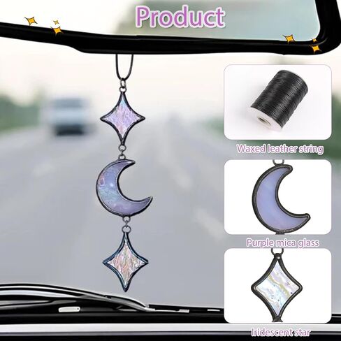الزجاج الملون القمر ديكور السيارة سحر ستار مرآة الرؤية الخلفية الملحقات هدية ساحرة مثالية للرجل امرأة النفوس الروحية وعشاق القمر in Kuwait